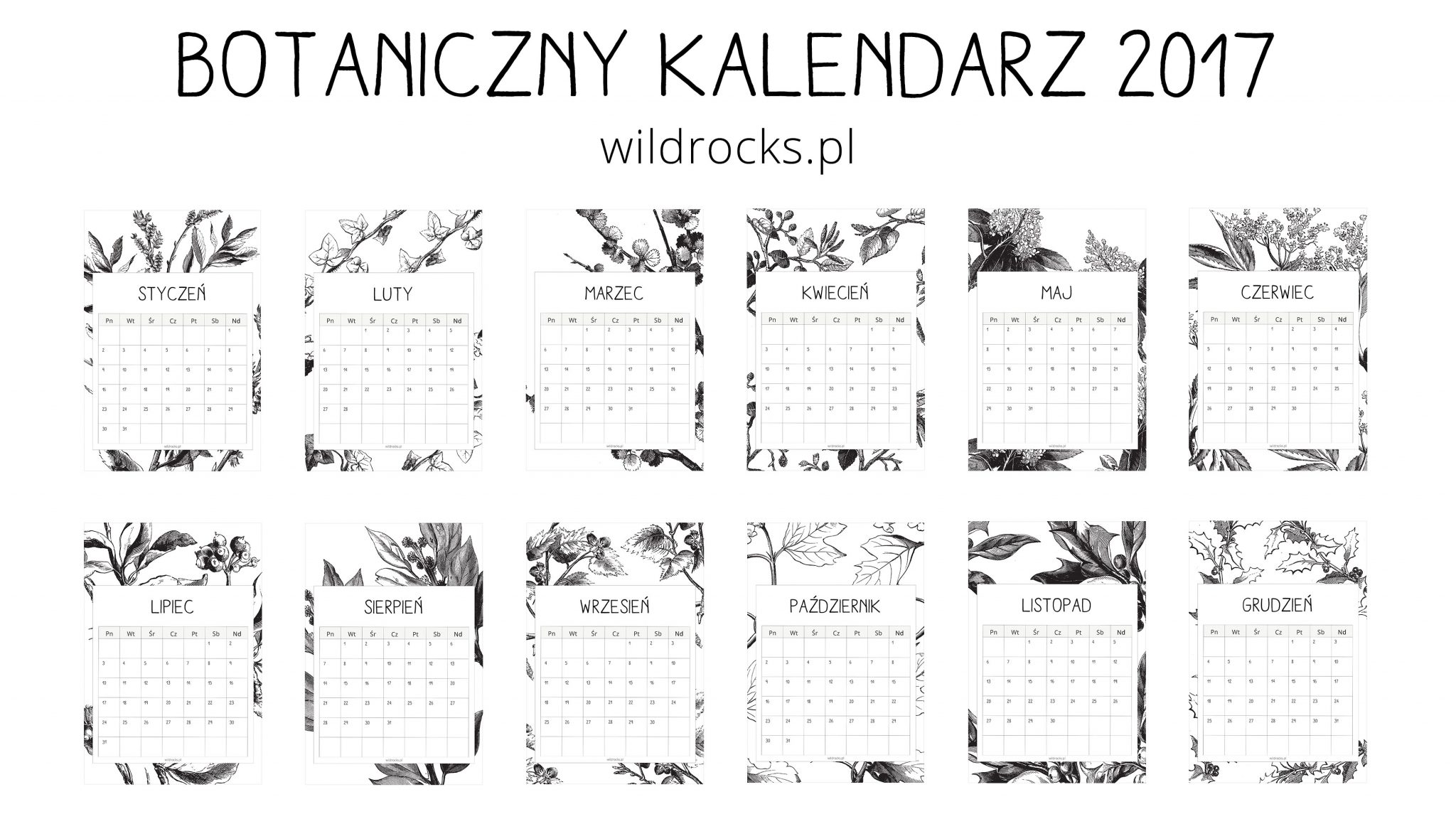 kalendarz z roslinnym motywem do wydrukowania wild rocks