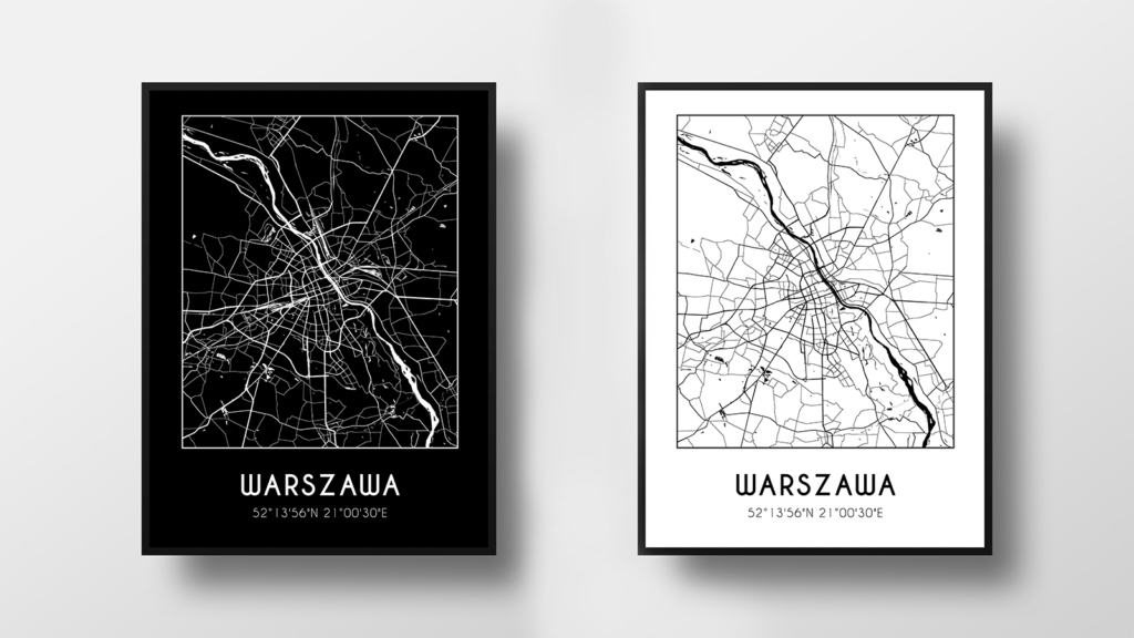 darmowe plakaty z mapami miast czarno białe minimalistyczne